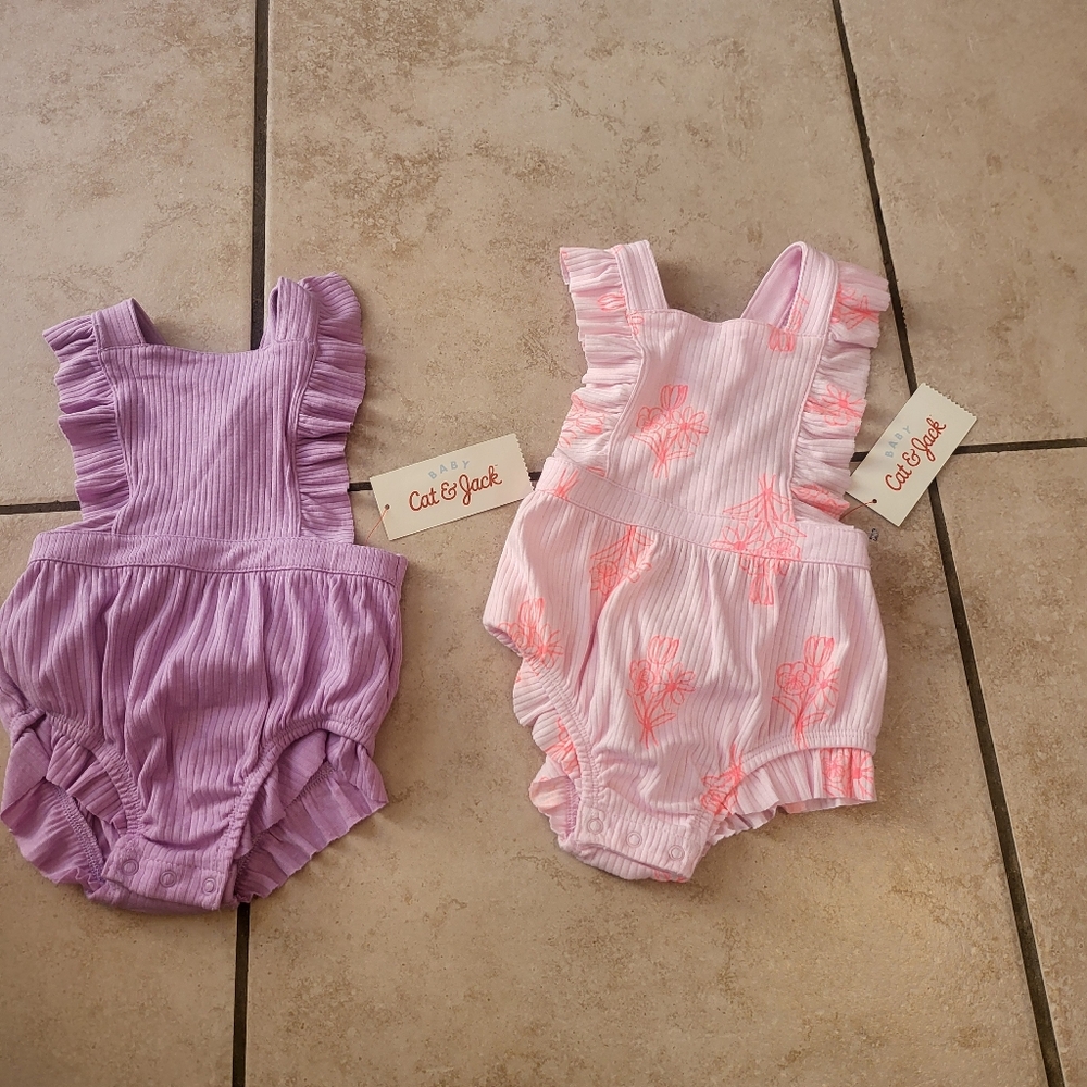 Cat & Jack Pink & Purple 2pc 3-6 Month Ruffled Romper